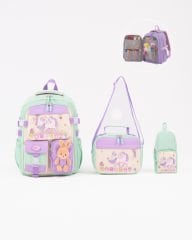 Roxbros Unicorn Figürlü 3'lü Kız Çocuk Okul Çantası Seti - Kalemlik ve Termal Beslenmeli İlkokul Çantası (Su Yeşili - Lila)