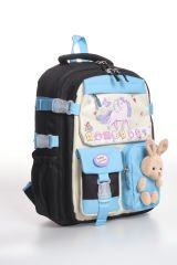 Roxbros Unicorn Figürlü 3'lü Kız Çocuk Okul Çantası Seti - Kalemlik ve Termal Beslenmeli İlkokul Çantası (Siyah - Turkuaz)