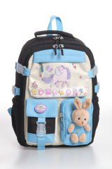 Roxbros Unicorn Figürlü 3'lü Kız Çocuk Okul Çantası Seti - Kalemlik ve Termal Beslenmeli İlkokul Çantası (Siyah - Turkuaz)