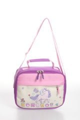 Roxbros Unicorn Figürlü 3'lü Kız Çocuk Okul Çantası Seti - Kalemlik ve Termal Beslenmeli İlkokul Çantası (Mor - Pembe)