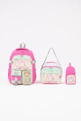 Roxbros Dondurma Figürlü 3'lü Kız Çocuk Okul Çantası Seti - Kalemlik ve Termal Beslenmeli İlkokul Çantası (Fuşya - Su Yeşili)