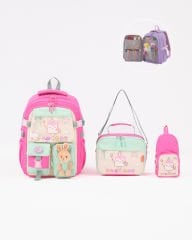 Roxbros Dondurma Figürlü 3'lü Kız Çocuk Okul Çantası Seti - Kalemlik ve Termal Beslenmeli İlkokul Çantası (Fuşya - Su Yeşili)