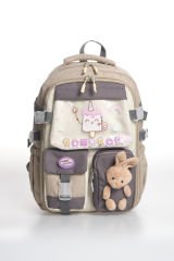 Roxbros Dondurma Figürlü 3'lü Kız Çocuk Okul Çantası Seti - Kalemlik ve Termal Beslenmeli İlkokul Çantası (Bej - Kahverengi)