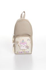 Roxbros Dondurma Figürlü 3'lü Kız Çocuk Okul Çantası Seti - Kalemlik ve Termal Beslenmeli İlkokul Çantası (Bej - Kahverengi)