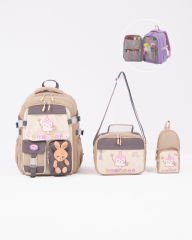 Roxbros Dondurma Figürlü 3'lü Kız Çocuk Okul Çantası Seti - Kalemlik ve Termal Beslenmeli İlkokul Çantası (Bej - Kahverengi)