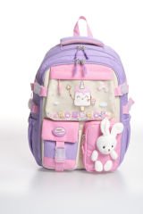 Roxbros Dondurma Figürlü 3'lü Kız Çocuk Okul Çantası Seti - Kalemlik ve Termal Beslenmeli İlkokul Çantası (Lila - Pembe)