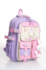 Roxbros Dondurma Figürlü 3'lü Kız Çocuk Okul Çantası Seti - Kalemlik ve Termal Beslenmeli İlkokul Çantası (Lila - Pembe)