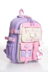 Roxbros Dondurma Figürlü 3'lü Kız Çocuk Okul Çantası Seti - Kalemlik ve Termal Beslenmeli İlkokul Çantası (Lila - Pembe)