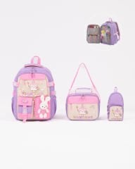 Roxbros Dondurma Figürlü 3'lü Kız Çocuk Okul Çantası Seti - Kalemlik ve Termal Beslenmeli İlkokul Çantası (Lila - Pembe)