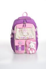 Roxbros Dondurma Figürlü 3'lü Kız Çocuk Okul Çantası Seti - Kalemlik ve Termal Beslenmeli İlkokul Çantası (Mor - Pembe)