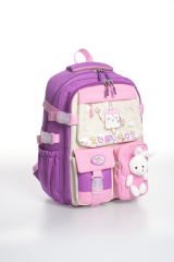 Roxbros Dondurma Figürlü 3'lü Kız Çocuk Okul Çantası Seti - Kalemlik ve Termal Beslenmeli İlkokul Çantası (Mor - Pembe)