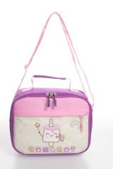 Roxbros Dondurma Figürlü 3'lü Kız Çocuk Okul Çantası Seti - Kalemlik ve Termal Beslenmeli İlkokul Çantası (Mor - Pembe)