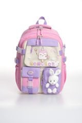 Roxbros Dondurma Figürlü 3'lü Kız Çocuk Okul Çantası Seti - Kalemlik ve Termal Beslenmeli İlkokul Çantası (Pembe - Lila)