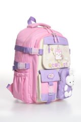 Roxbros Dondurma Figürlü 3'lü Kız Çocuk Okul Çantası Seti - Kalemlik ve Termal Beslenmeli İlkokul Çantası (Pembe - Lila)