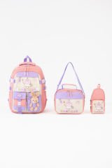 Roxbros Dondurma Figürlü 3'lü Kız Çocuk Okul Çantası Seti - Kalemlik ve Termal Beslenmeli İlkokul Çantası (Pudra - Lila)