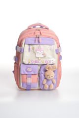 Roxbros Dondurma Figürlü 3'lü Kız Çocuk Okul Çantası Seti - Kalemlik ve Termal Beslenmeli İlkokul Çantası (Pudra - Lila)