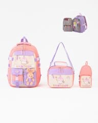 Roxbros Dondurma Figürlü 3'lü Kız Çocuk Okul Çantası Seti - Kalemlik ve Termal Beslenmeli İlkokul Çantası (Pudra - Lila)
