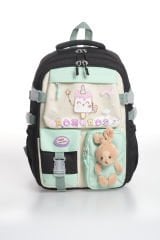 Roxbros Dondurma Figürlü 3'lü Kız Çocuk Okul Çantası Seti - Kalemlik ve Termal Beslenmeli İlkokul Çantası (Siyah - Su Yeşili)