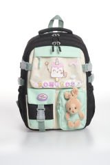 Roxbros Dondurma Figürlü 3'lü Kız Çocuk Okul Çantası Seti - Kalemlik ve Termal Beslenmeli İlkokul Çantası (Siyah - Su Yeşili)