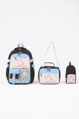 Roxbros Dondurma Figürlü 3'lü Kız Çocuk Okul Çantası Seti - Kalemlik ve Termal Beslenmeli İlkokul Çantası (Siyah - Turkuaz)
