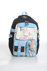 Roxbros Dondurma Figürlü 3'lü Kız Çocuk Okul Çantası Seti - Kalemlik ve Termal Beslenmeli İlkokul Çantası (Siyah - Turkuaz)