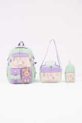 Roxbros Dondurma Figürlü 3'lü Kız Çocuk Okul Çantası Seti - Kalemlik ve Termal Beslenmeli İlkokul Çantası (Su Yeşili - Lila)
