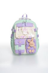 Roxbros Dondurma Figürlü 3'lü Kız Çocuk Okul Çantası Seti - Kalemlik ve Termal Beslenmeli İlkokul Çantası (Su Yeşili - Lila)