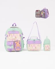 Roxbros Dondurma Figürlü 3'lü Kız Çocuk Okul Çantası Seti - Kalemlik ve Termal Beslenmeli İlkokul Çantası (Su Yeşili - Lila)