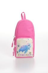 Roxbros Kaplumbağa Figürlü 3'lü Kız Çocuk Okul Çantası Seti - Kalemlik ve Beslenmeli İlkokul Sırt Çantası (Fuşya - Su Yeşili)