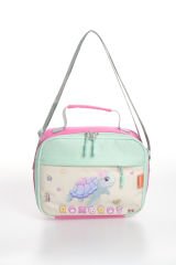 Roxbros Kaplumbağa Figürlü 3'lü Kız Çocuk Okul Çantası Seti - Kalemlik ve Beslenmeli İlkokul Sırt Çantası (Fuşya - Su Yeşili)