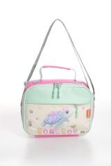 Roxbros Kaplumbağa Figürlü 3'lü Kız Çocuk Okul Çantası Seti - Kalemlik ve Beslenmeli İlkokul Sırt Çantası (Fuşya - Su Yeşili)