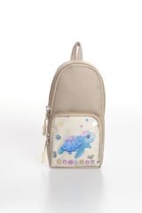 Roxbros Kaplumbağa Figürlü 3'lü Kız Çocuk Okul Çantası Seti - Kalemlik ve Beslenmeli İlkokul Sırt Çantası (Bej - Kahverengi)