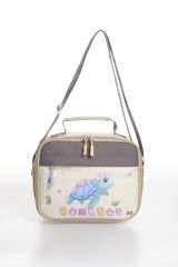 Roxbros Kaplumbağa Figürlü 3'lü Kız Çocuk Okul Çantası Seti - Kalemlik ve Beslenmeli İlkokul Sırt Çantası (Bej - Kahverengi)