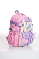 Roxbros Kaplumbağa Figürlü 3'lü Kız Çocuk Okul Çantası Seti - Kalemlik ve Beslenmeli İlkokul Sırt Çantası (Pembe - Lila)