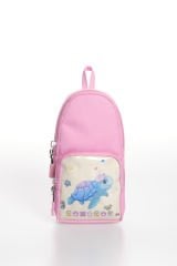 Roxbros Kaplumbağa Figürlü 3'lü Kız Çocuk Okul Çantası Seti - Kalemlik ve Beslenmeli İlkokul Sırt Çantası (Pembe - Lila)