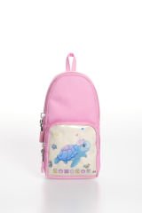 Roxbros Kaplumbağa Figürlü 3'lü Kız Çocuk Okul Çantası Seti - Kalemlik ve Beslenmeli İlkokul Sırt Çantası (Pembe - Lila)