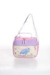 Roxbros Kaplumbağa Figürlü 3'lü Kız Çocuk Okul Çantası Seti - Kalemlik ve Beslenmeli İlkokul Sırt Çantası (Pembe - Lila)