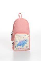 Roxbros Kaplumbağa Figürlü 3'lü Kız Çocuk Okul Çantası Seti - Kalemlik ve Beslenmeli İlkokul Sırt Çantası (Pudra - Lila)