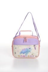 Roxbros Kaplumbağa Figürlü 3'lü Kız Çocuk Okul Çantası Seti - Kalemlik ve Beslenmeli İlkokul Sırt Çantası (Pudra - Lila)