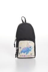 Roxbros Kaplumbağa Figürlü 3'lü Kız Çocuk Okul Çantası Seti - Kalemlik ve Beslenmeli İlkokul Sırt Çantası (Siyah - Su Yeşili)