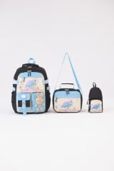 Roxbros Kaplumbağa Figürlü 3'lü Kız Çocuk Okul Çantası Seti - Kalemlik ve Beslenmeli İlkokul Sırt Çantası (Siyah - Turkuaz)