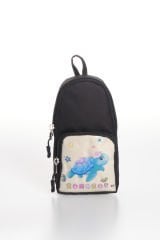 Roxbros Kaplumbağa Figürlü 3'lü Kız Çocuk Okul Çantası Seti - Kalemlik ve Beslenmeli İlkokul Sırt Çantası (Siyah - Turkuaz)