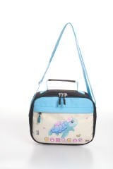 Roxbros Kaplumbağa Figürlü 3'lü Kız Çocuk Okul Çantası Seti - Kalemlik ve Beslenmeli İlkokul Sırt Çantası (Siyah - Turkuaz)