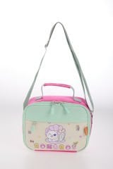 Roxbros Sevimli Kedi Desenli 3'lü Kız Çocuk Okul Çantası Seti -Kalemlik ve Termal Beslenmeli İlkokul Çantası (Fuşya - Su Yeşili)