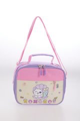 Roxbros Sevimli Kedi Desenli 3'lü Kız Çocuk Okul Çantası Seti -Kalemlik ve Termal Beslenmeli İlkokul Çantası (Lila - Pembe)