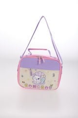 Roxbros Sevimli Kedi Desenli 3'lü Kız Çocuk Okul Çantası Seti -Kalemlik ve Termal Beslenmeli İlkokul Çantası (Pembe - Lila)