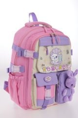 Roxbros Sevimli Kedi Desenli 3'lü Kız Çocuk Okul Çantası Seti -Kalemlik ve Termal Beslenmeli İlkokul Çantası (Pembe - Lila)