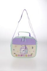 Roxbros Sevimli Kedi Desenli 3'lü Kız Çocuk Okul Çantası Seti -Kalemlik ve Termal Beslenmeli İlkokul Çantası (Su Yeşili - Lila)