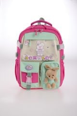 Roxbros Tavşan Figürlü 3'lü Kız Çocuk Okul Çantası Seti - Kalemlik ve Termal Beslenmeli İlkokul Çantası (Fusya - Su Yesili)