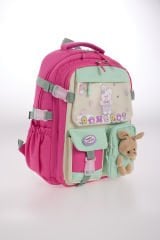 Roxbros Tavşan Figürlü 3'lü Kız Çocuk Okul Çantası Seti - Kalemlik ve Termal Beslenmeli İlkokul Çantası (Fusya - Su Yesili)